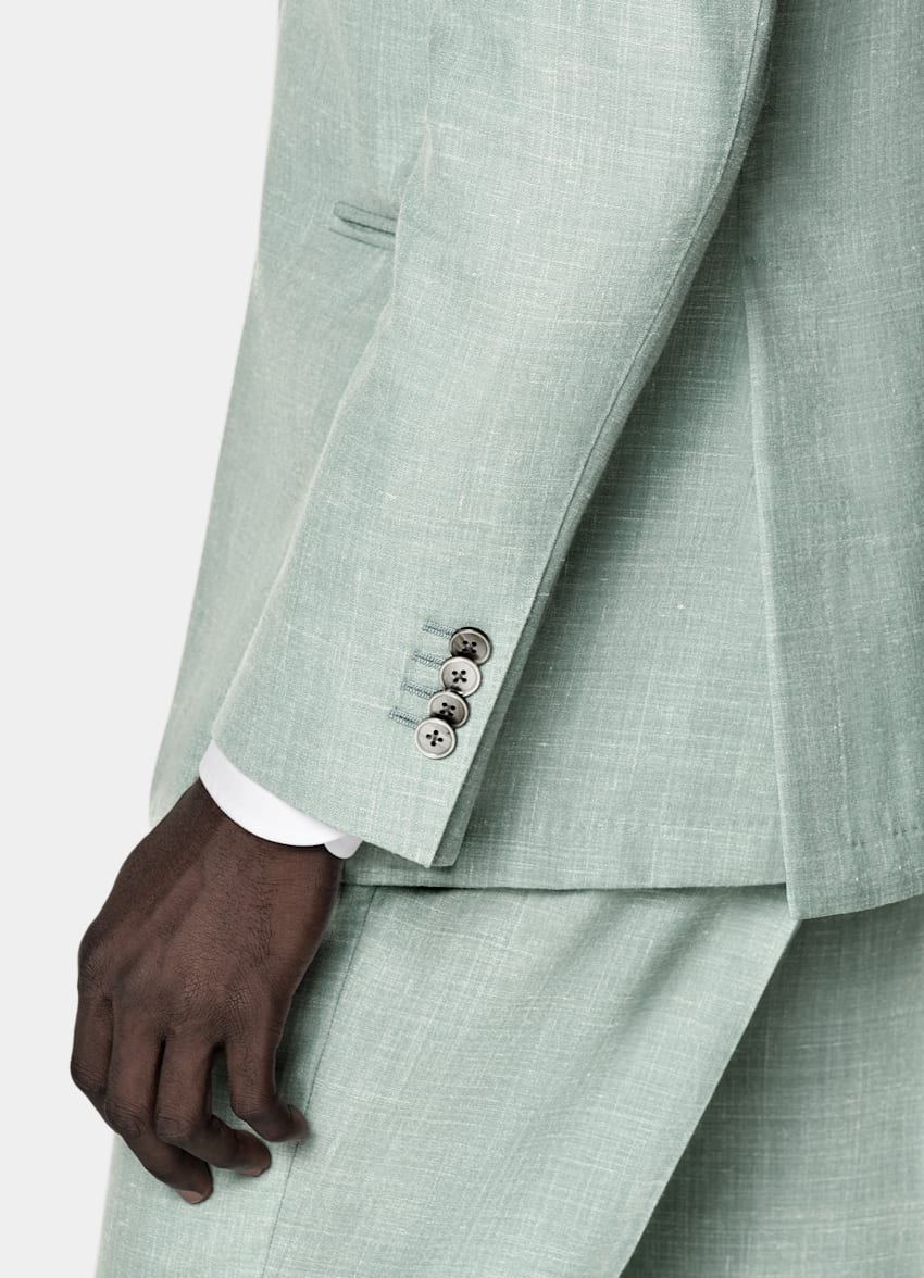 SUITSUPPLY Summer Wool Silk Linen by E.Thomas, Italy Light Green Tailored Fit Havana Suit