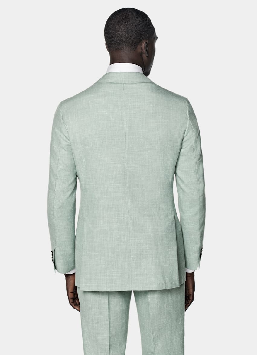 SUITSUPPLY Summer Wool Silk Linen by E.Thomas, Italy Light Green Tailored Fit Havana Suit