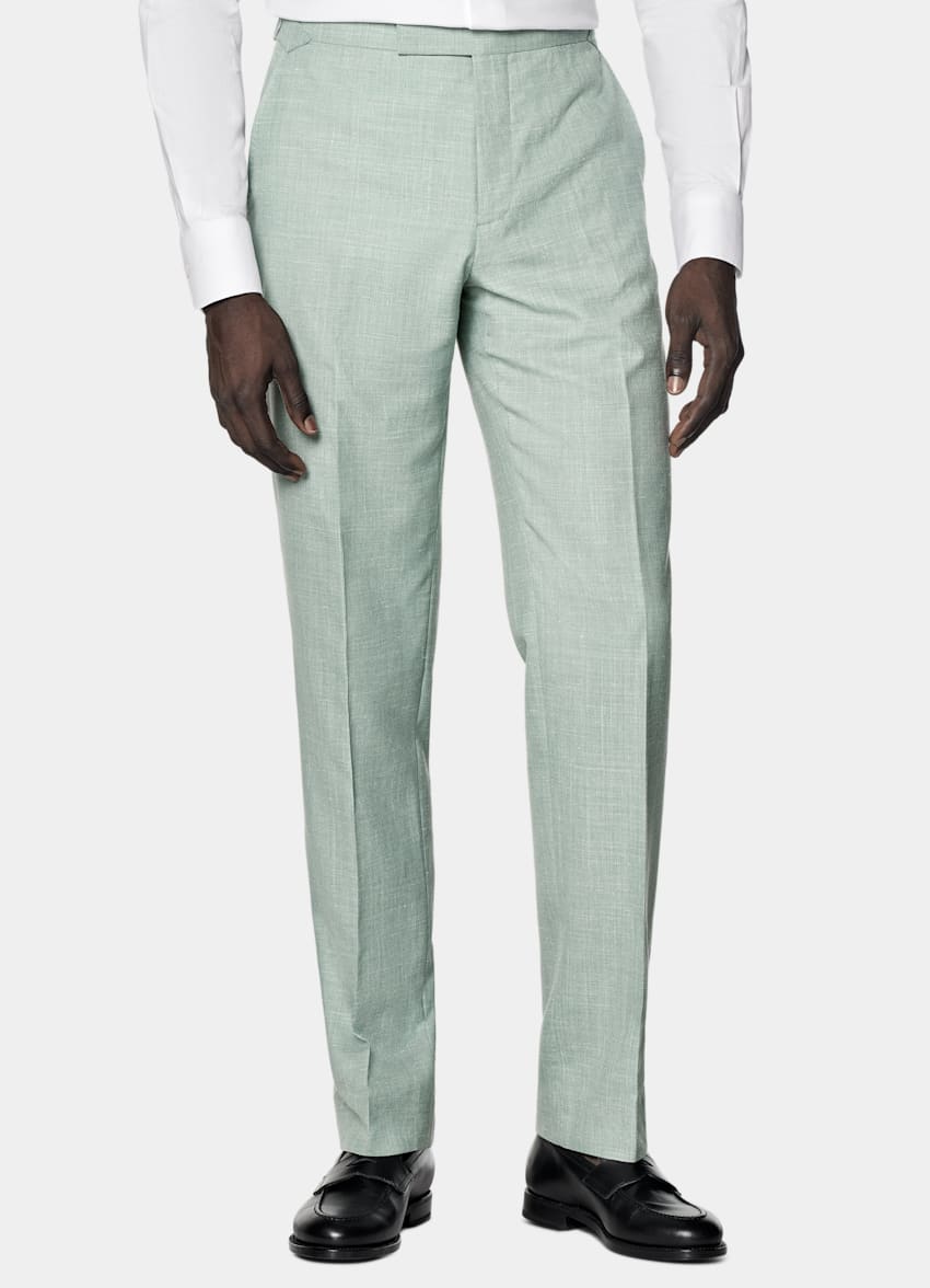 SUITSUPPLY Summer Wool Silk Linen by E.Thomas, Italy Light Green Tailored Fit Havana Suit