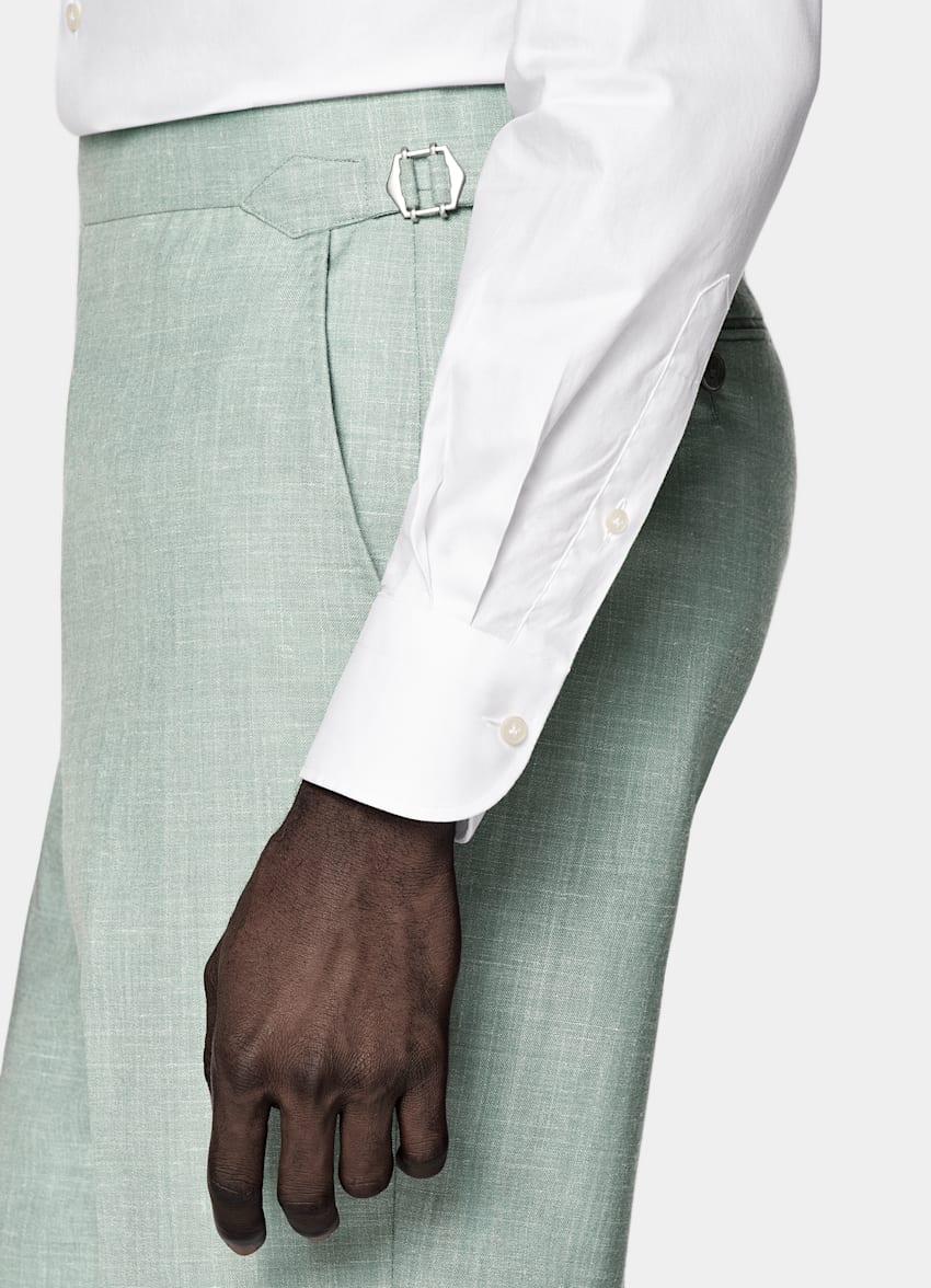 SUITSUPPLY Summer Wool Silk Linen by E.Thomas, Italy Light Green Tailored Fit Havana Suit