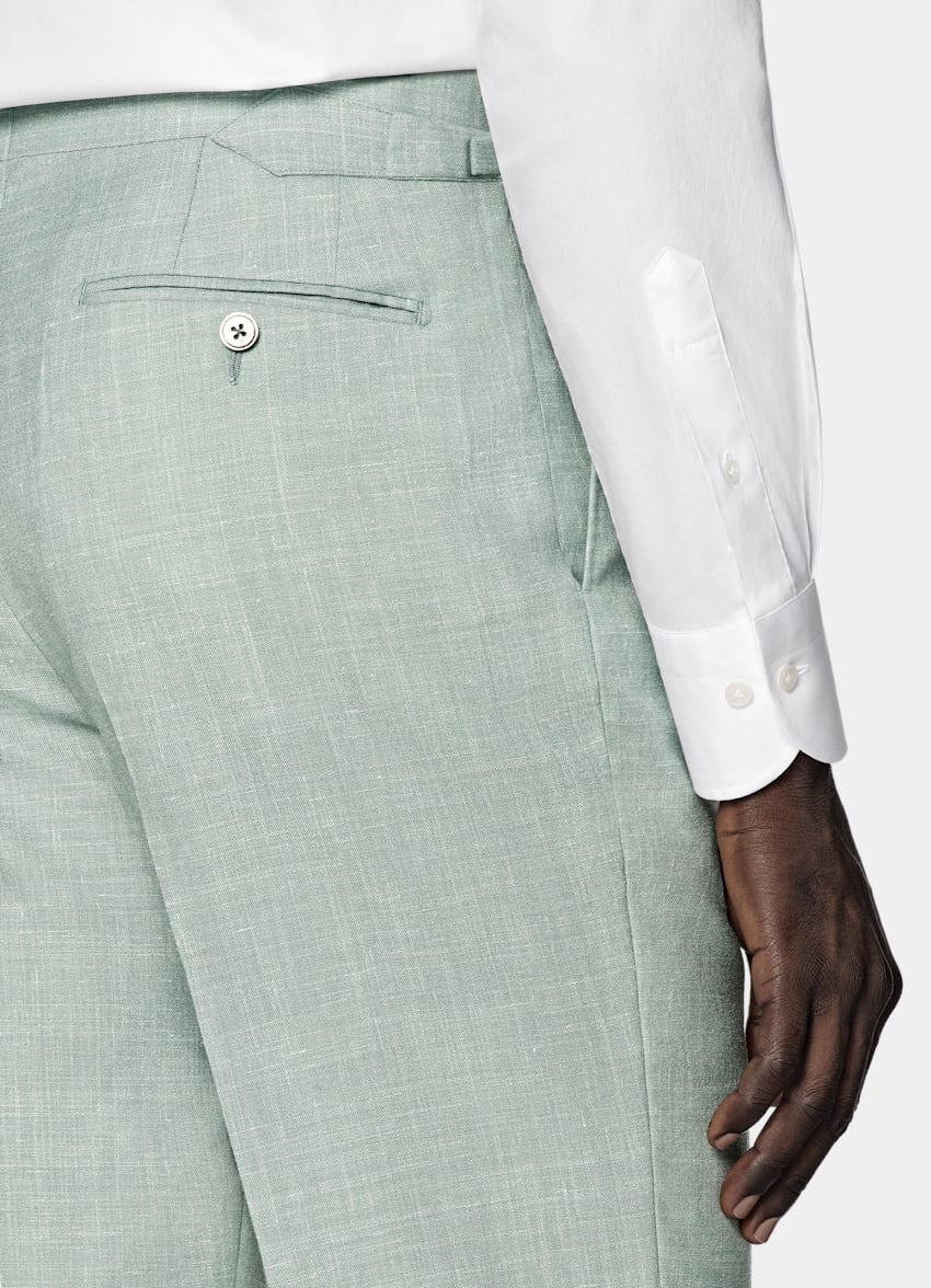 SUITSUPPLY Summer Wool Silk Linen by E.Thomas, Italy Light Green Tailored Fit Havana Suit