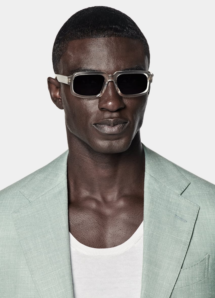 SUITSUPPLY Summer Wool Silk Linen by E.Thomas, Italy Light Green Tailored Fit Havana Suit