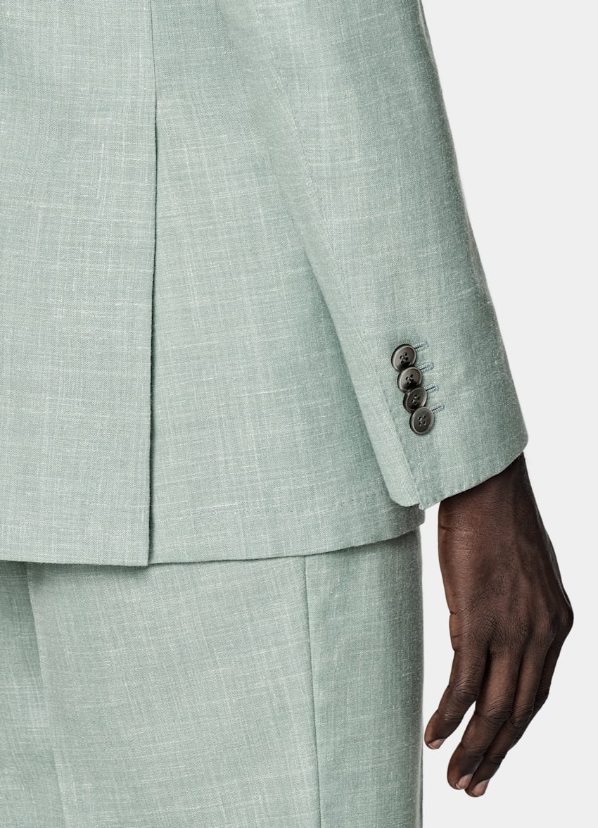 SUITSUPPLY Summer Wool Silk Linen by E.Thomas, Italy Light Green Tailored Fit Havana Suit