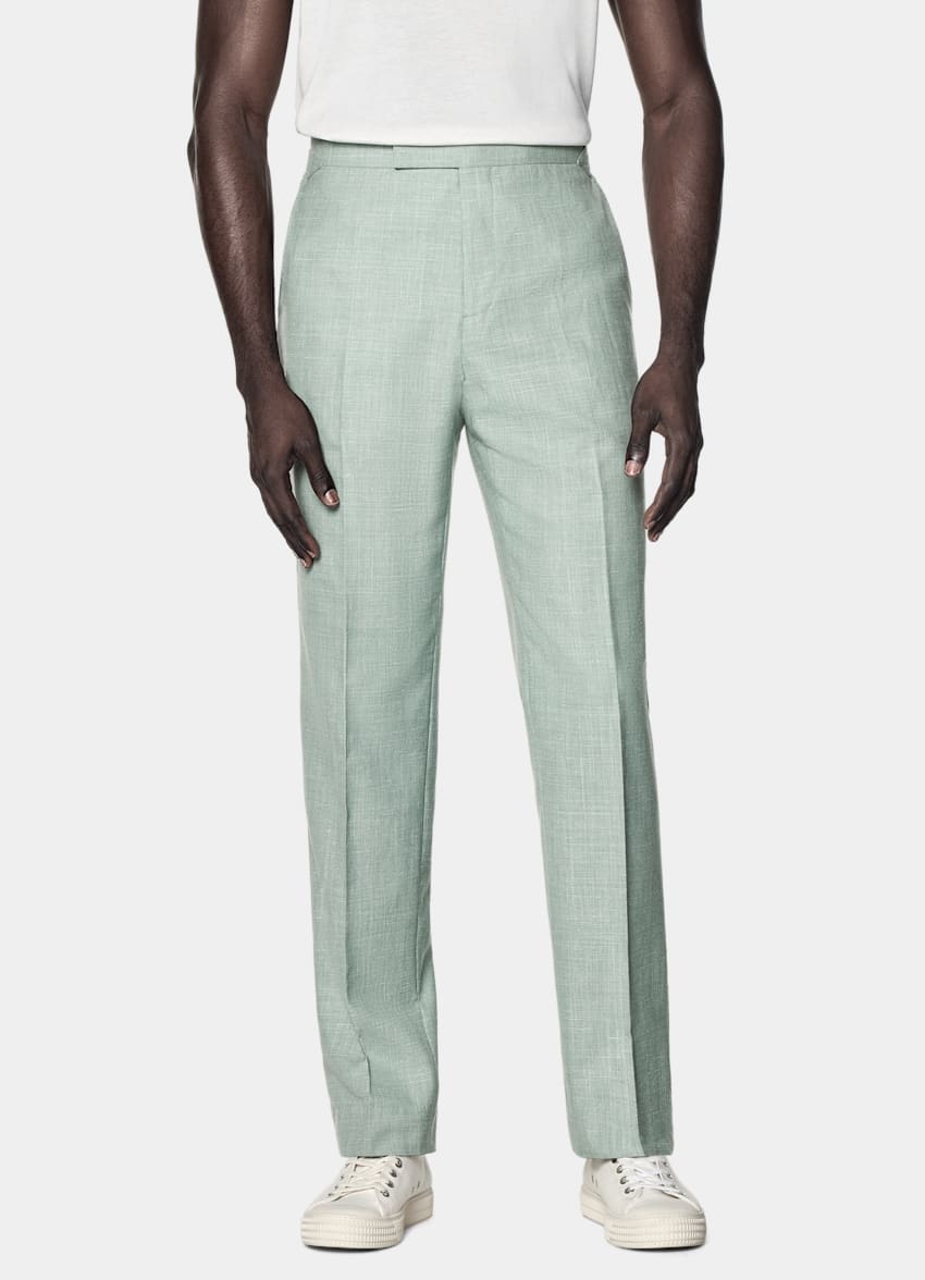 SUITSUPPLY Summer Wool Silk Linen by E.Thomas, Italy Light Green Tailored Fit Havana Suit