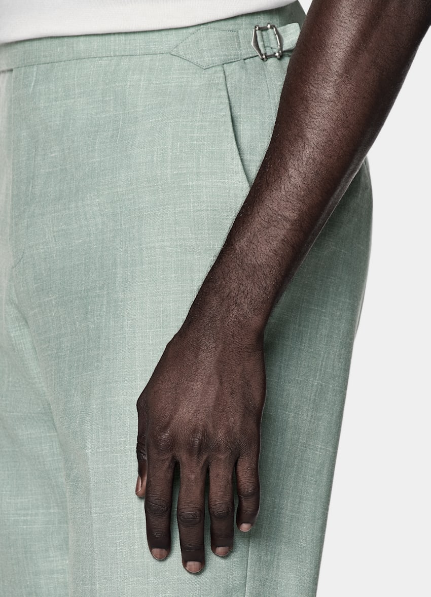 SUITSUPPLY Summer Wool Silk Linen by E.Thomas, Italy Light Green Tailored Fit Havana Suit