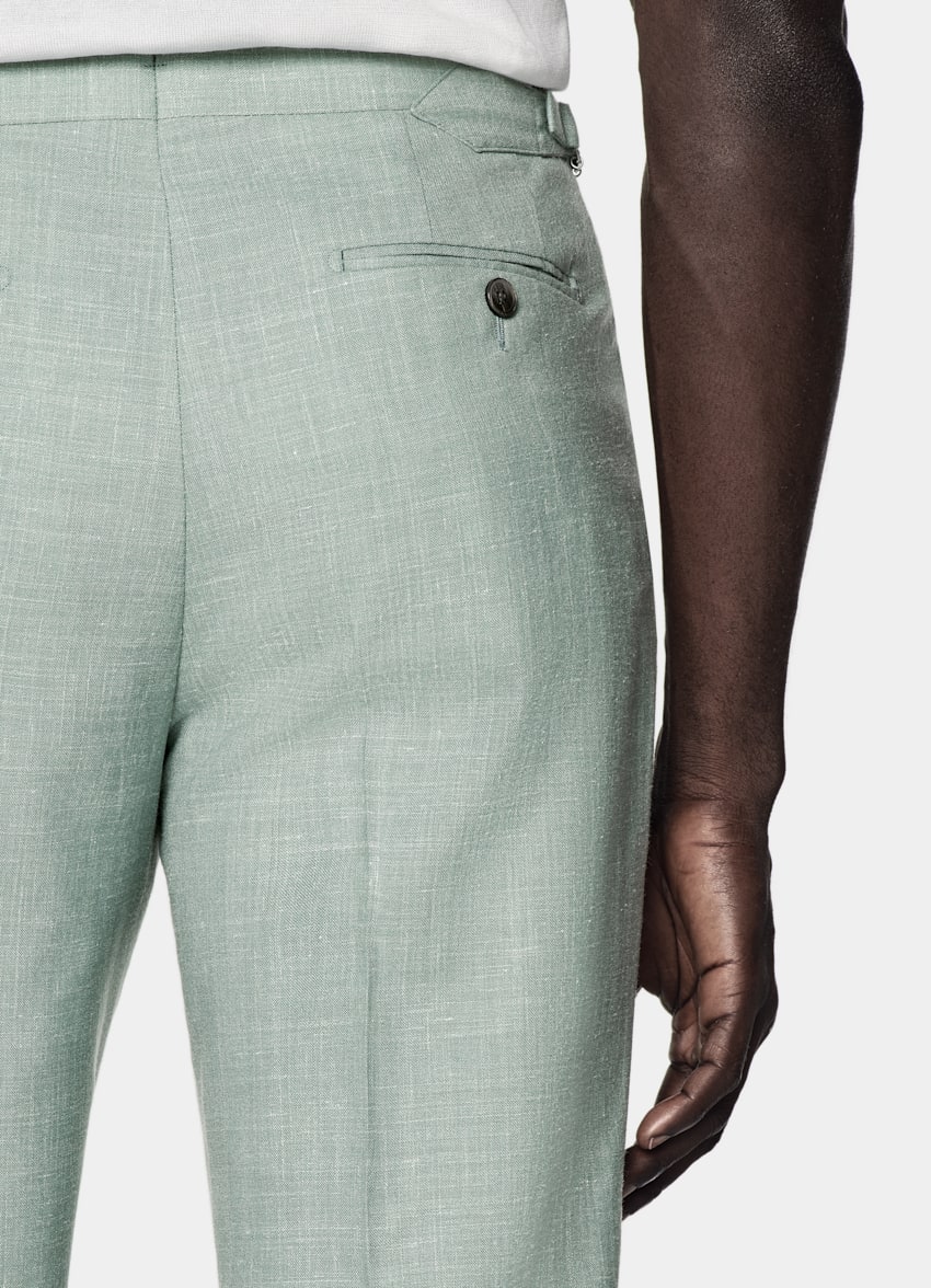 SUITSUPPLY Summer Wool Silk Linen by E.Thomas, Italy Light Green Tailored Fit Havana Suit