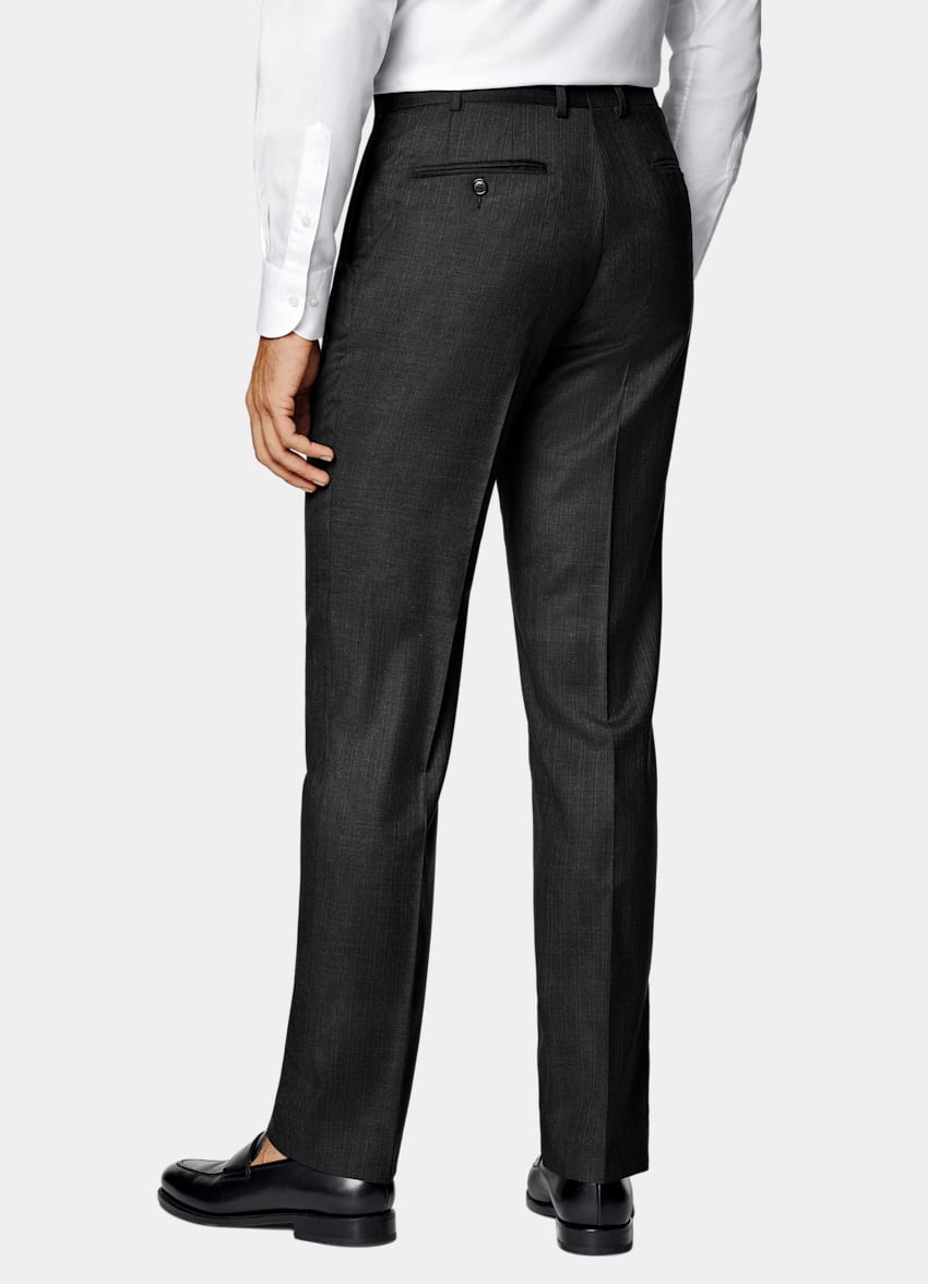 SUITSUPPLY All Season Pure S130's Wool by Carlo Barbera, Italy Dark Grey Striped Tailored Fit Milano Suit