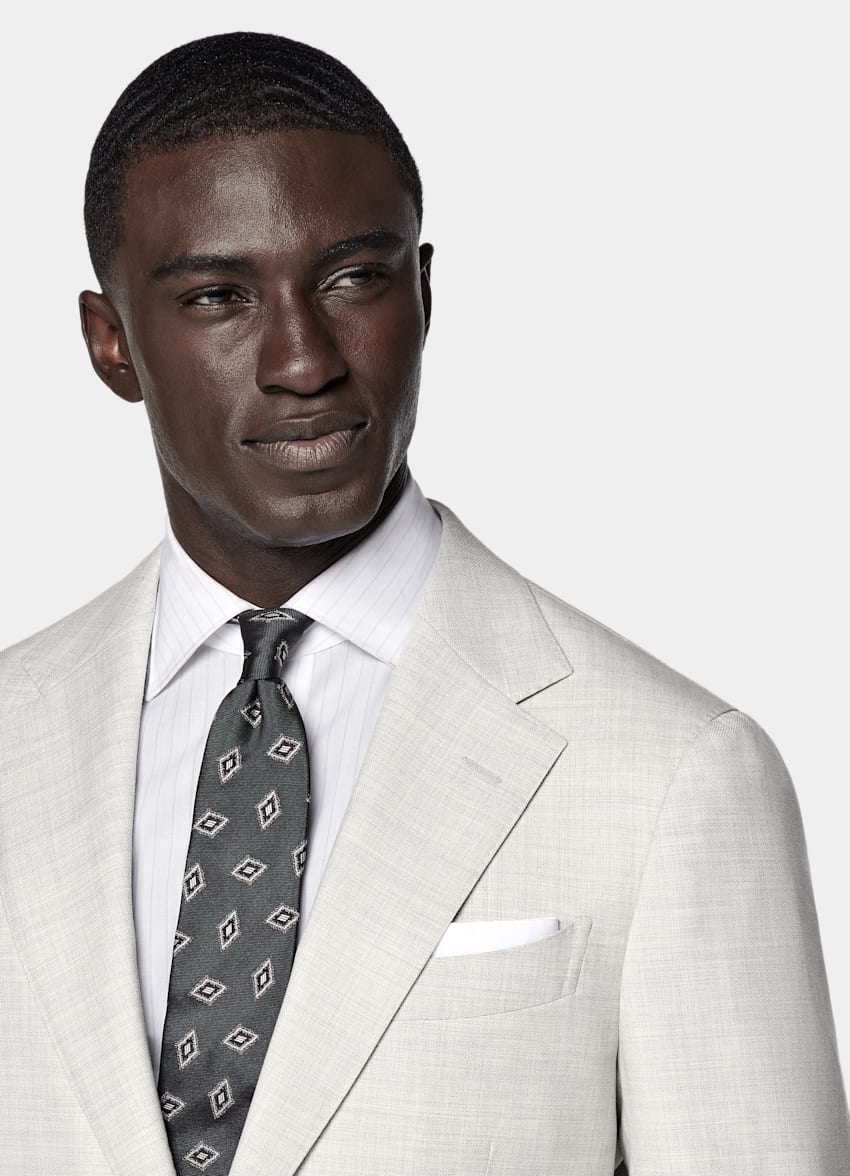 SUITSUPPLY All Season Pure S130's Wool by Drago, Italy Light Grey Tailored Fit Havana Suit