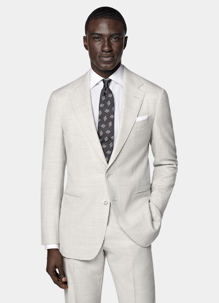 SUITSUPPLY All Season Pure S130's Wool by Drago, Italy Light Grey Tailored Fit Havana Suit