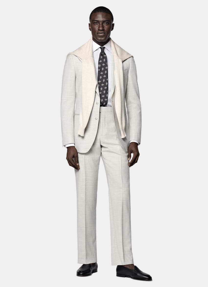SUITSUPPLY All Season Pure S130's Wool by Drago, Italy Light Grey Tailored Fit Havana Suit