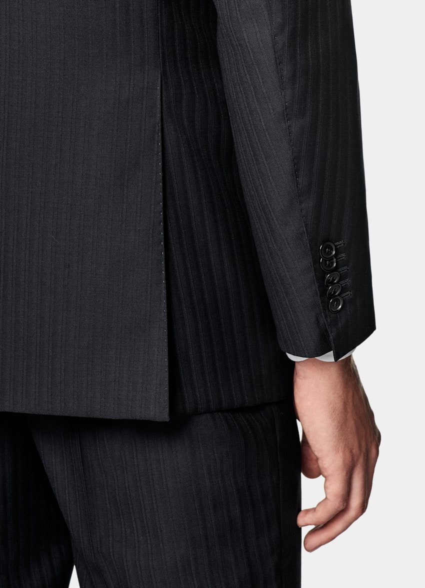 SUITSUPPLY All Season Pure S130's Wool by Drago, Italy Navy Striped Tailored Fit Milano Suit