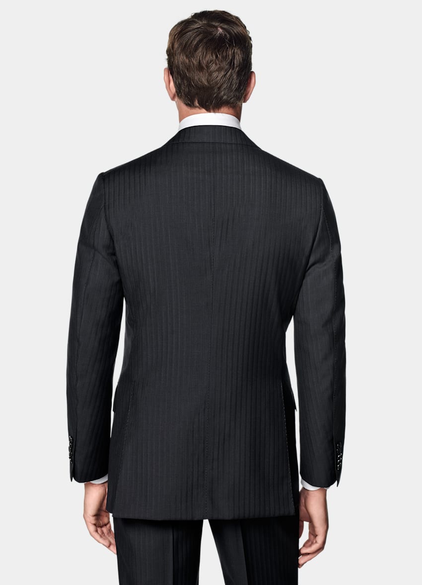 SUITSUPPLY All Season Pure S130's Wool by Drago, Italy Navy Striped Tailored Fit Milano Suit