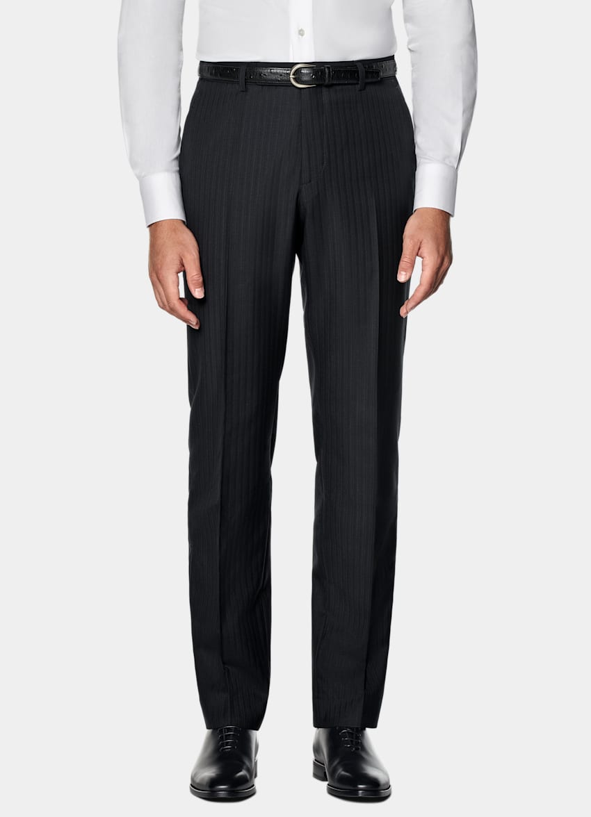 SUITSUPPLY All Season Pure S130's Wool by Drago, Italy Navy Striped Tailored Fit Milano Suit