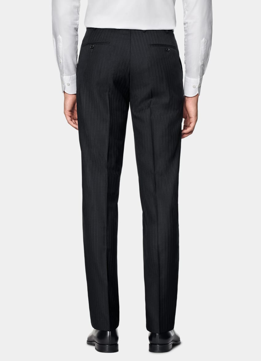 SUITSUPPLY All Season Pure S130's Wool by Drago, Italy Navy Striped Tailored Fit Milano Suit