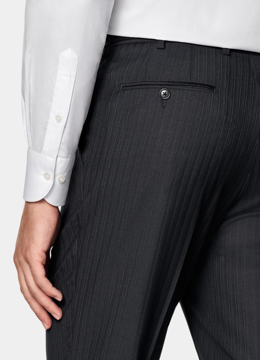 SUITSUPPLY All Season Pure S130's Wool by Drago, Italy Navy Striped Tailored Fit Milano Suit