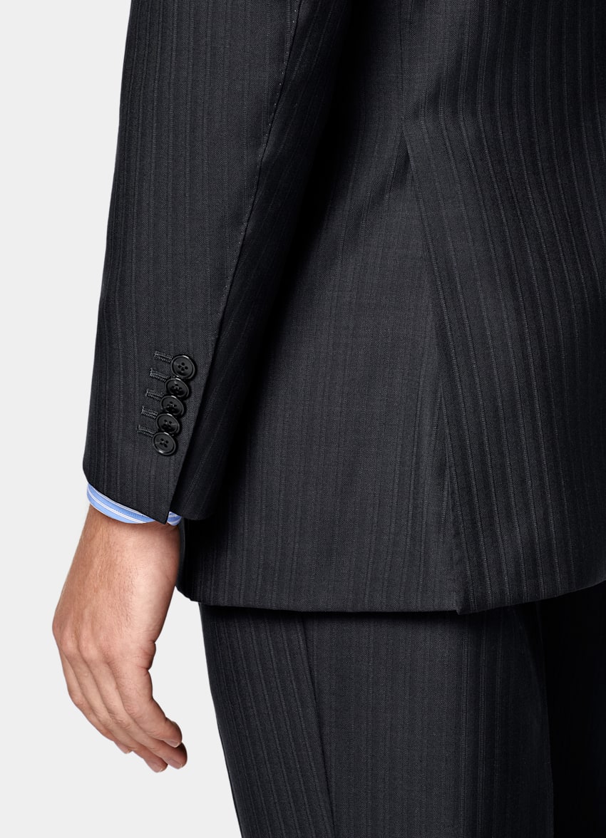 SUITSUPPLY All Season Pure S130's Wool by Drago, Italy Navy Striped Tailored Fit Milano Suit