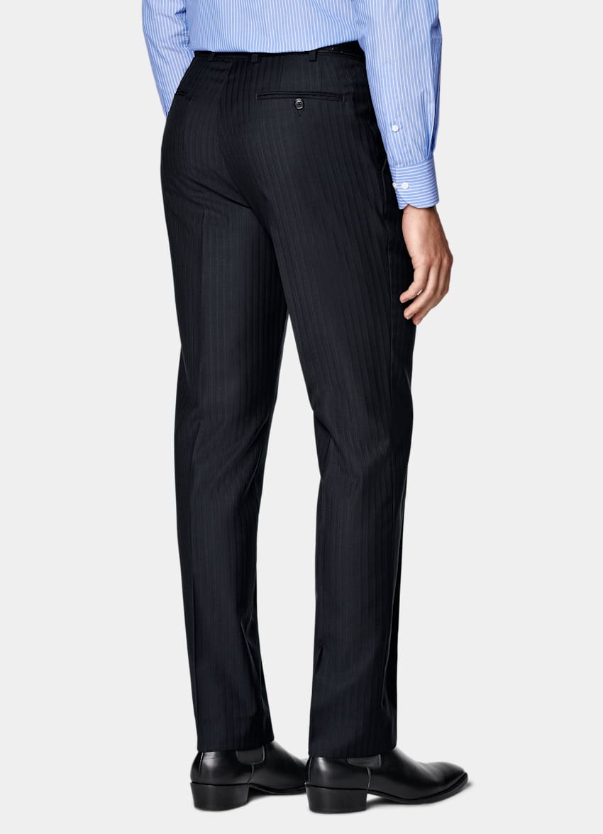 SUITSUPPLY All Season Pure S130's Wool by Drago, Italy Navy Striped Tailored Fit Milano Suit