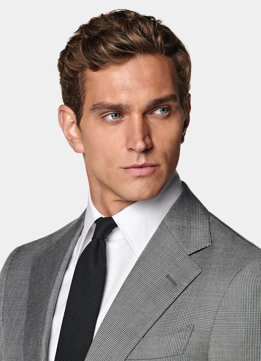 SUITSUPPLY All Season Pure S130's Wool by Drago, Italy Mid Grey Checked Tailored Fit Havana Suit