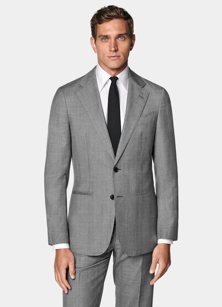 SUITSUPPLY All Season Pure S130's Wool by Drago, Italy Mid Grey Checked Tailored Fit Havana Suit