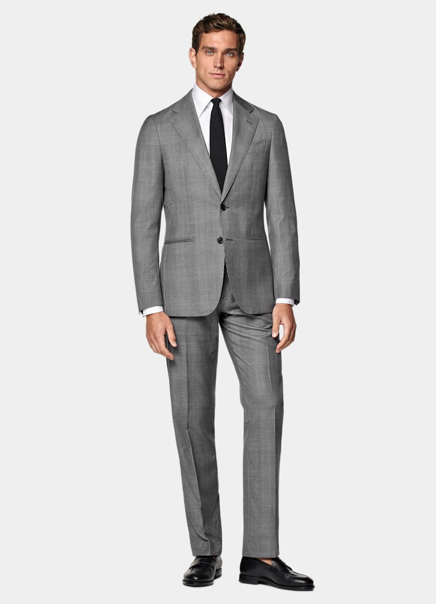 SUITSUPPLY All Season Pure S130's Wool by Drago, Italy Mid Grey Checked Tailored Fit Havana Suit
