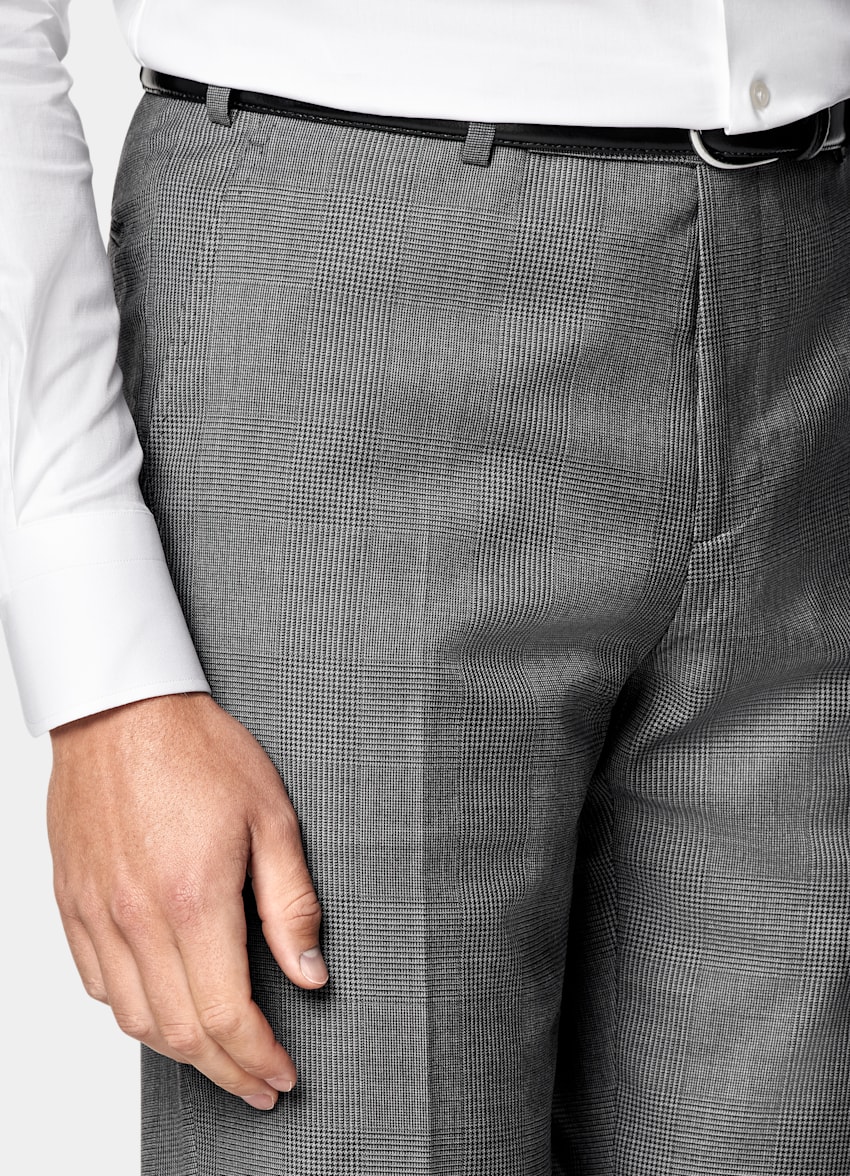 SUITSUPPLY All Season Pure S130's Wool by Drago, Italy Mid Grey Checked Tailored Fit Havana Suit