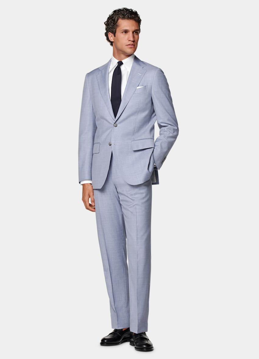 SUITSUPPLY All Season Pure Wool by Reda, Italy Light Blue Perennial Tailored Fit Havana Suit