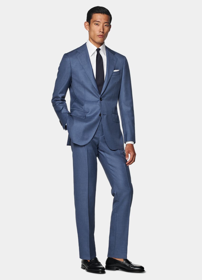 SUITSUPPLY All Season Pure S130's Wool by Reda, Italy Mid Blue Tailored Fit Havana Suit