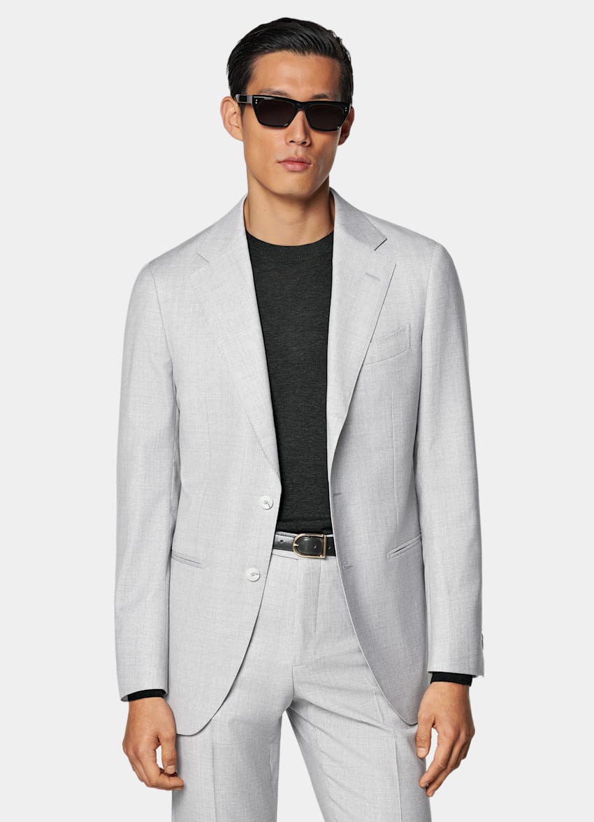 SUITSUPPLY All Season Pure Wool by Reda, Italy Light Grey Perennial Tailored Fit Havana Suit