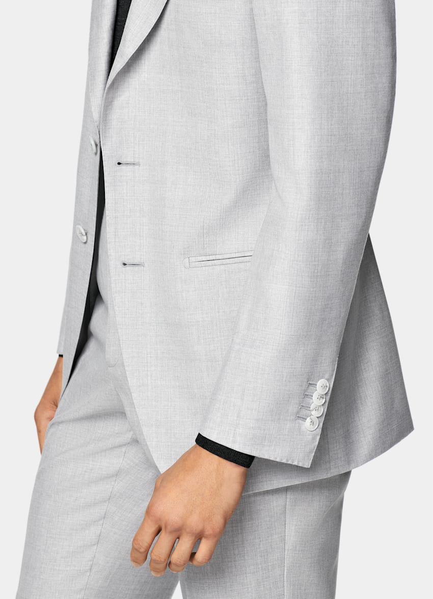 SUITSUPPLY All Season Pure Wool by Reda, Italy Light Grey Perennial Tailored Fit Havana Suit