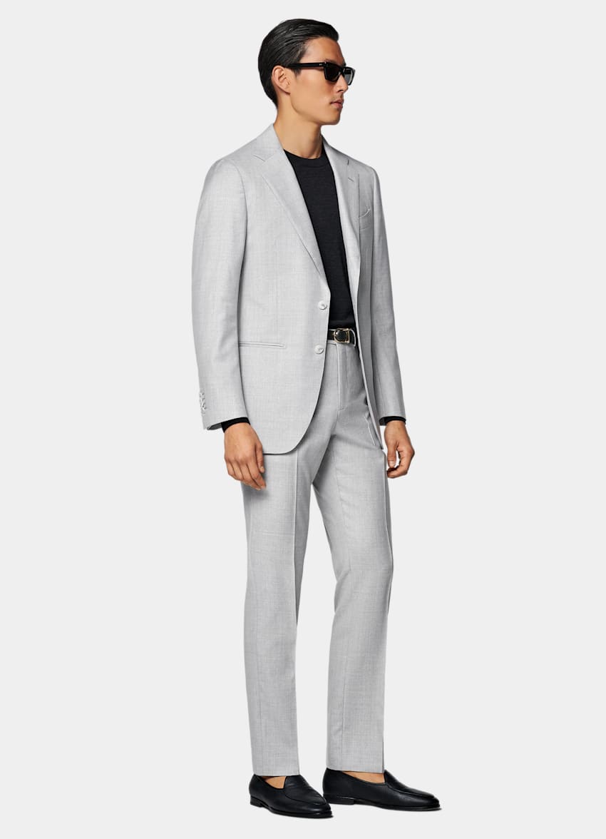SUITSUPPLY All Season Pure Wool by Reda, Italy Light Grey Perennial Tailored Fit Havana Suit