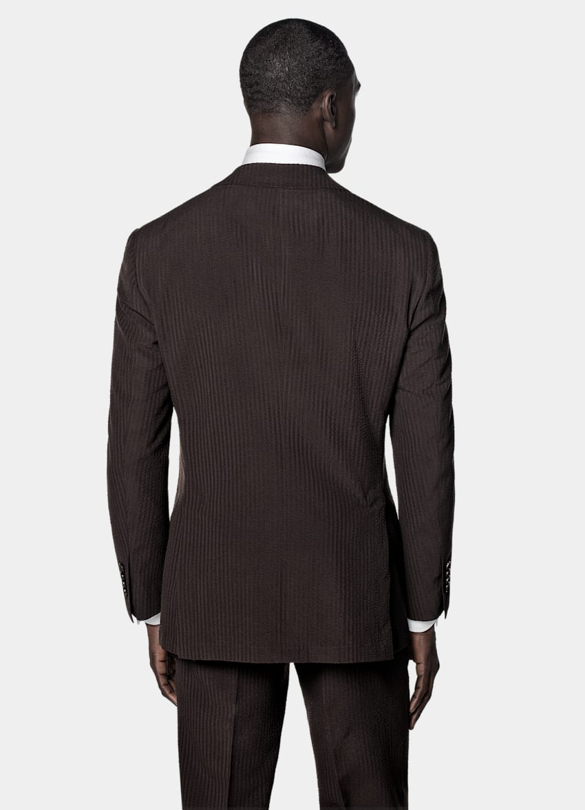 SUITSUPPLY Summer Pure Wool Seersucker by Delfino, Italy Dark Brown Relaxed Fit Roma Suit