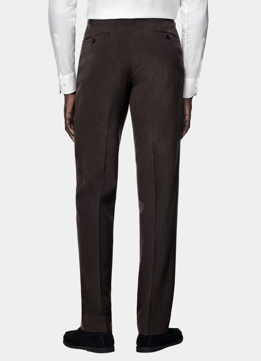 SUITSUPPLY Summer Pure Wool Seersucker by Delfino, Italy Dark Brown Relaxed Fit Roma Suit