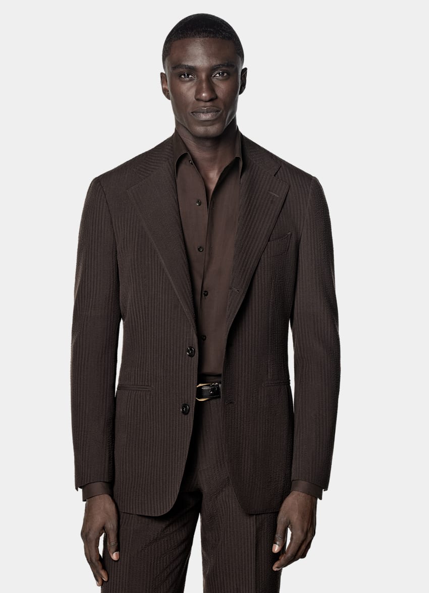SUITSUPPLY Summer Pure Wool by Delfino, Italy Dark Brown Relaxed Fit Roma Suit