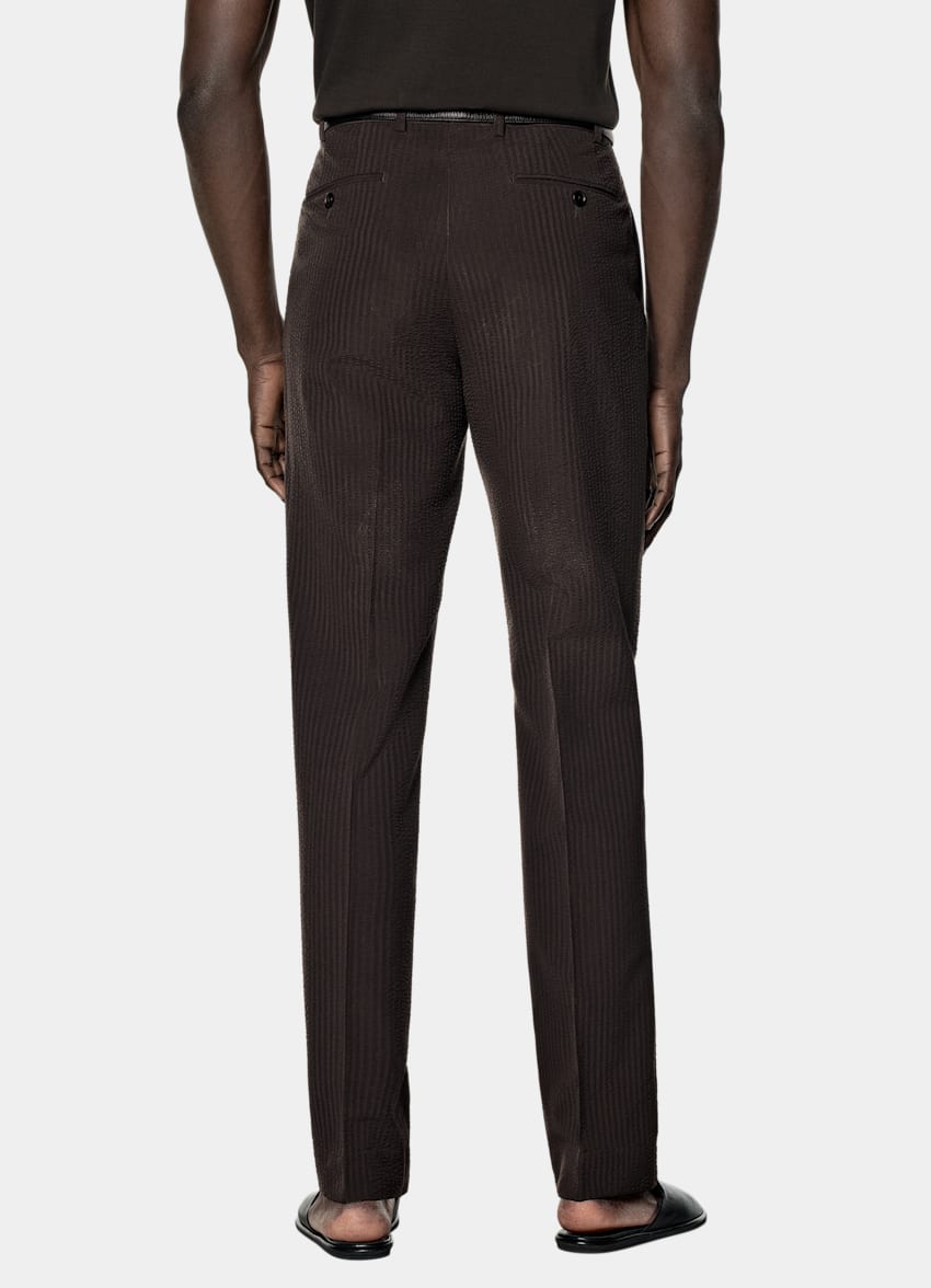 SUITSUPPLY Summer Pure Wool Seersucker by Delfino, Italy Dark Brown Relaxed Fit Roma Suit