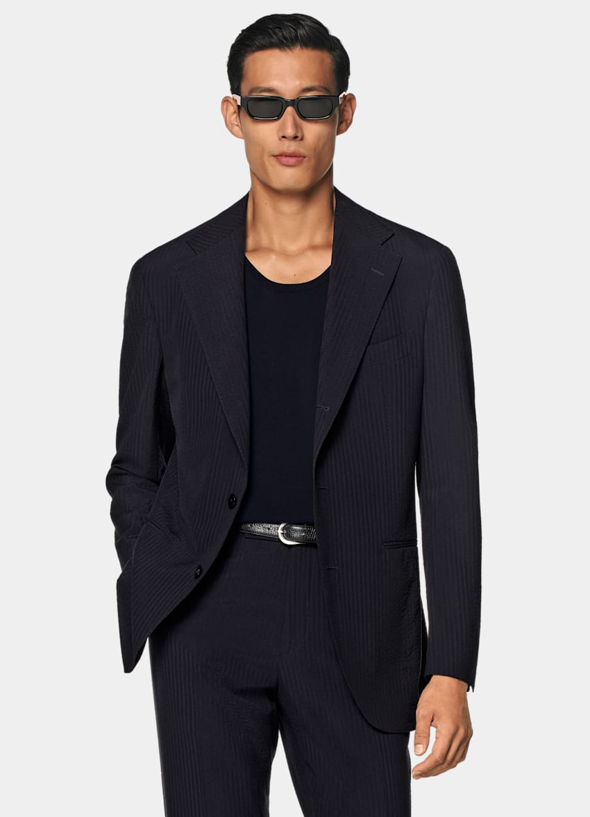SUITSUPPLY Summer Pure Wool by Delfino, Italy Navy Relaxed Fit Roma Suit