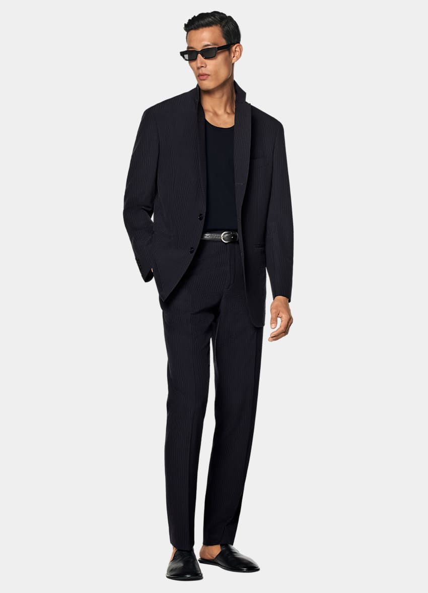 SUITSUPPLY Summer Pure Wool by Delfino, Italy Navy Relaxed Fit Roma Suit