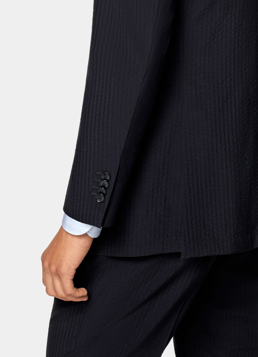 SUITSUPPLY Summer Pure Wool Seersucker by Delfino, Italy Navy Relaxed Fit Roma Suit
