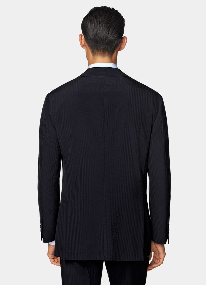 SUITSUPPLY Summer Pure Wool Seersucker by Delfino, Italy Navy Relaxed Fit Roma Suit