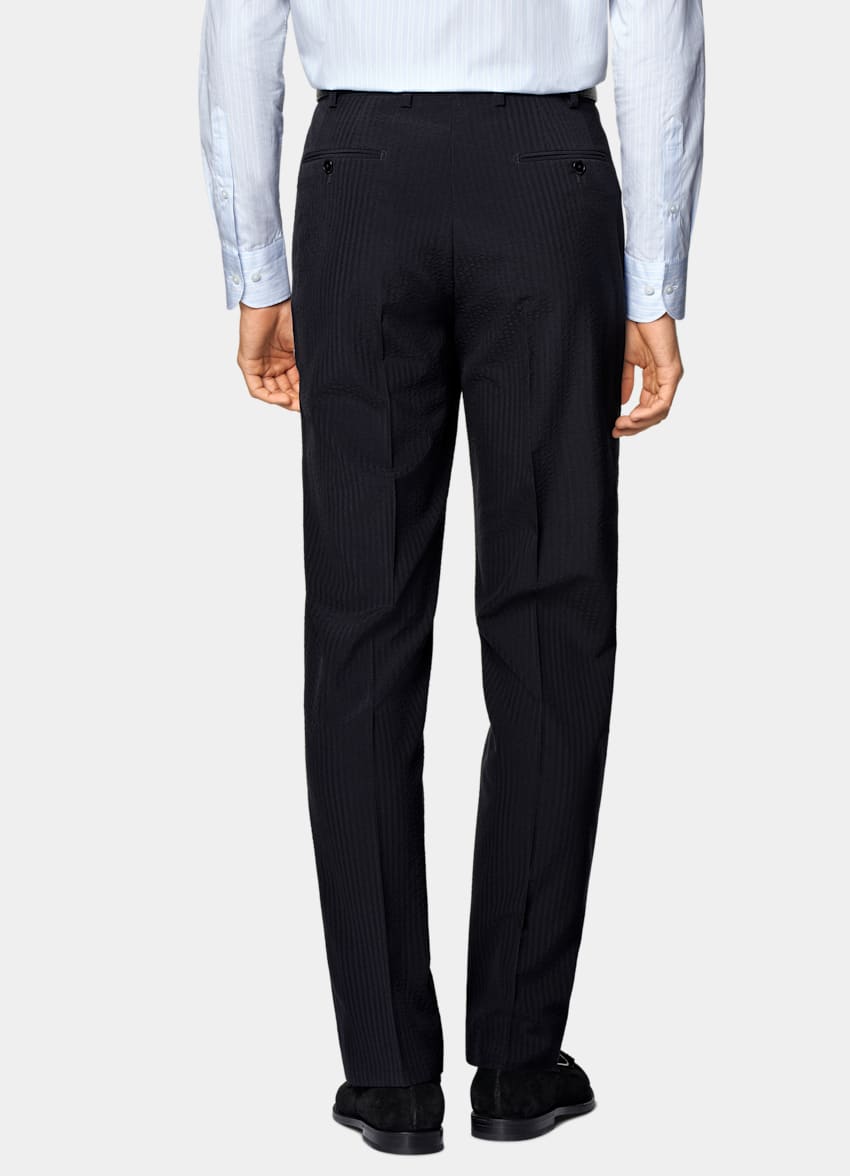 SUITSUPPLY Summer Pure Wool Seersucker by Delfino, Italy Navy Relaxed Fit Roma Suit