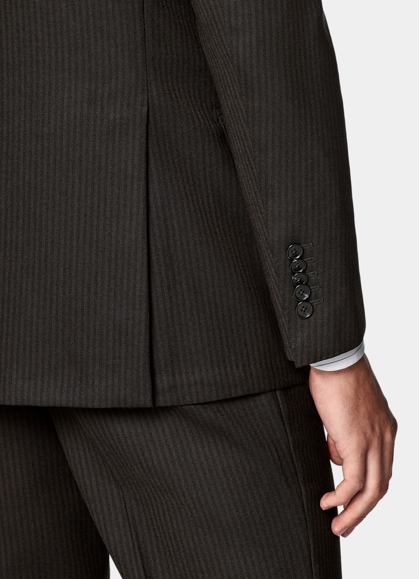 SUITSUPPLY All Season Pure Wool by Marling & Evans, United Kingdom Black Striped Tailored Fit Milano Suit