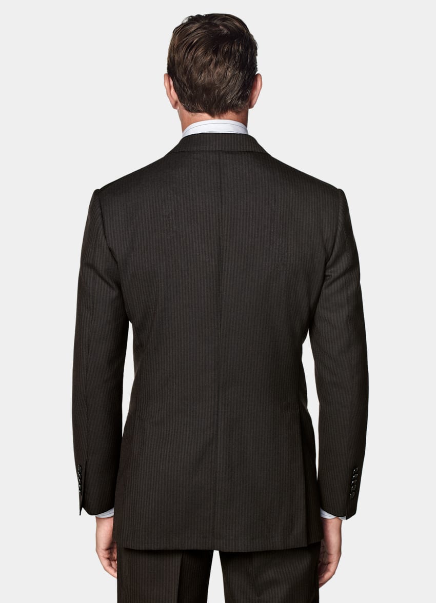 SUITSUPPLY All Season Pure Wool by Marling & Evans, United Kingdom Black Striped Tailored Fit Milano Suit