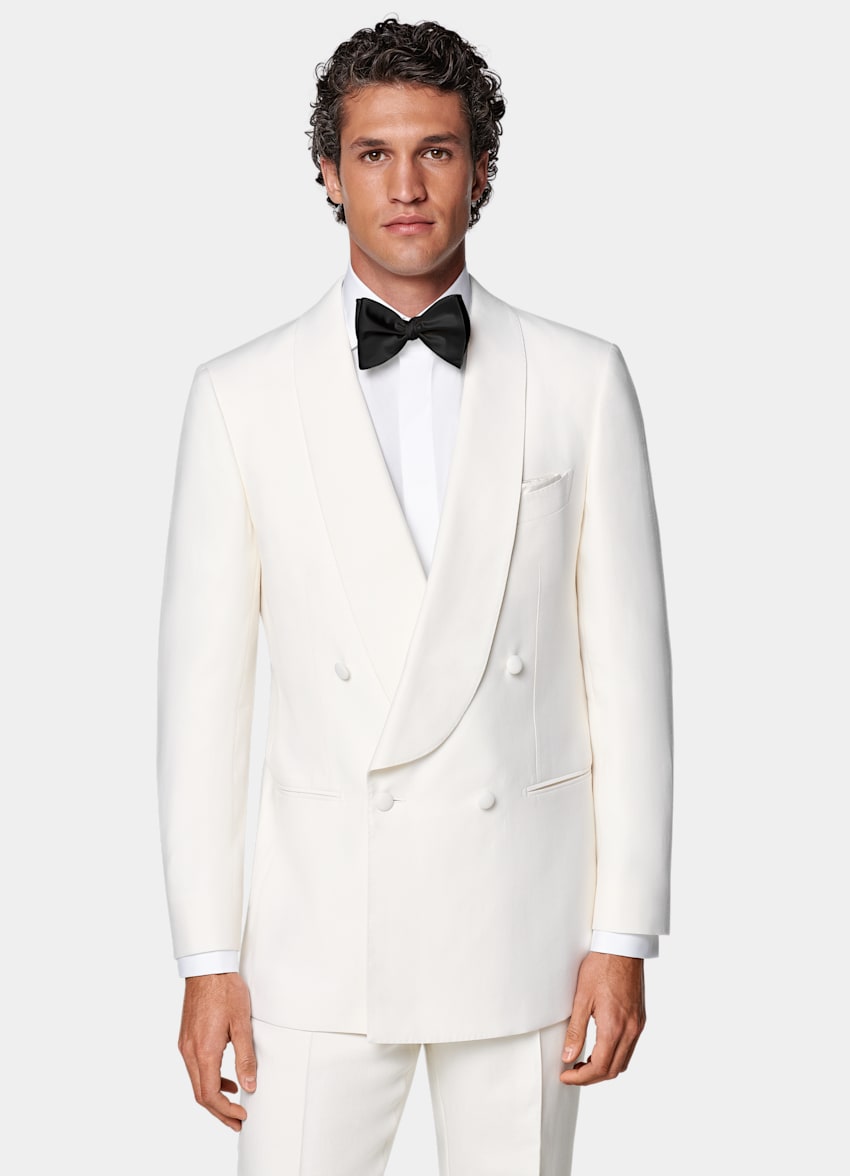 SUITSUPPLY All Season Wool Silk by Piacenza, Italy Off-White Tailored Fit Milano Tuxedo