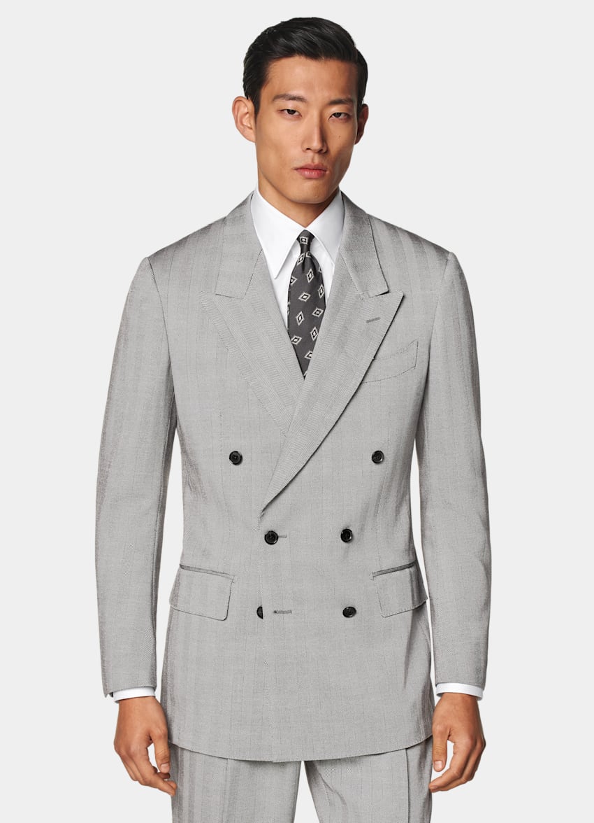 SUITSUPPLY All season Laine soie par Rogna, Italie Costume Milano coupe Tailored gris à chevrons