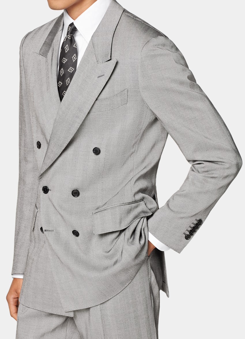 SUITSUPPLY All season Laine soie par Rogna, Italie Costume Milano coupe Tailored gris à chevrons