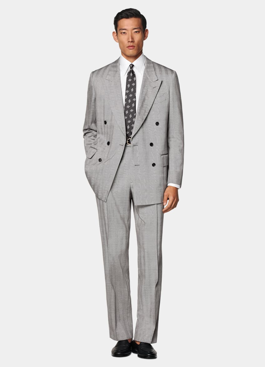 SUITSUPPLY All season Laine soie par Rogna, Italie Costume Milano coupe Tailored gris à chevrons