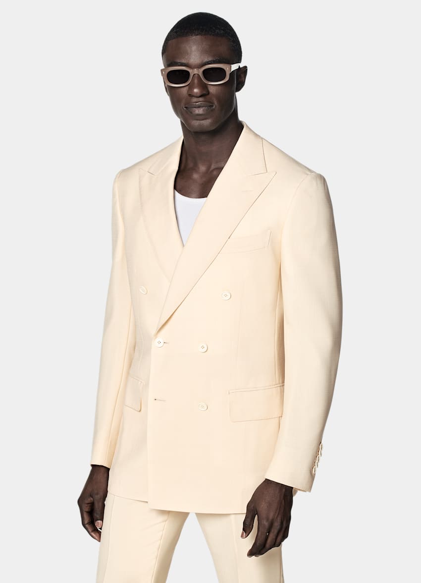 SUITSUPPLY All Season Wool Mohair by Vitale Barberis Canonico, Italy Light Yellow Tailored Fit Milano Suit
