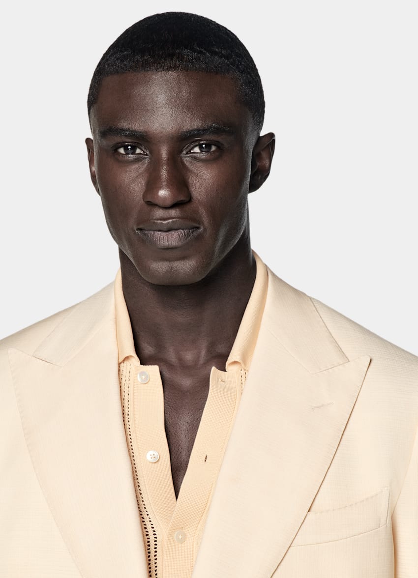 SUITSUPPLY All Season Wool Mohair by Vitale Barberis Canonico, Italy Light Yellow Tailored Fit Milano Suit