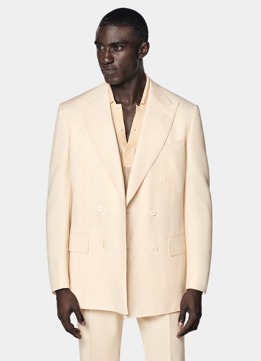 SUITSUPPLY All Season Wool Mohair by Vitale Barberis Canonico, Italy Light Yellow Tailored Fit Milano Suit