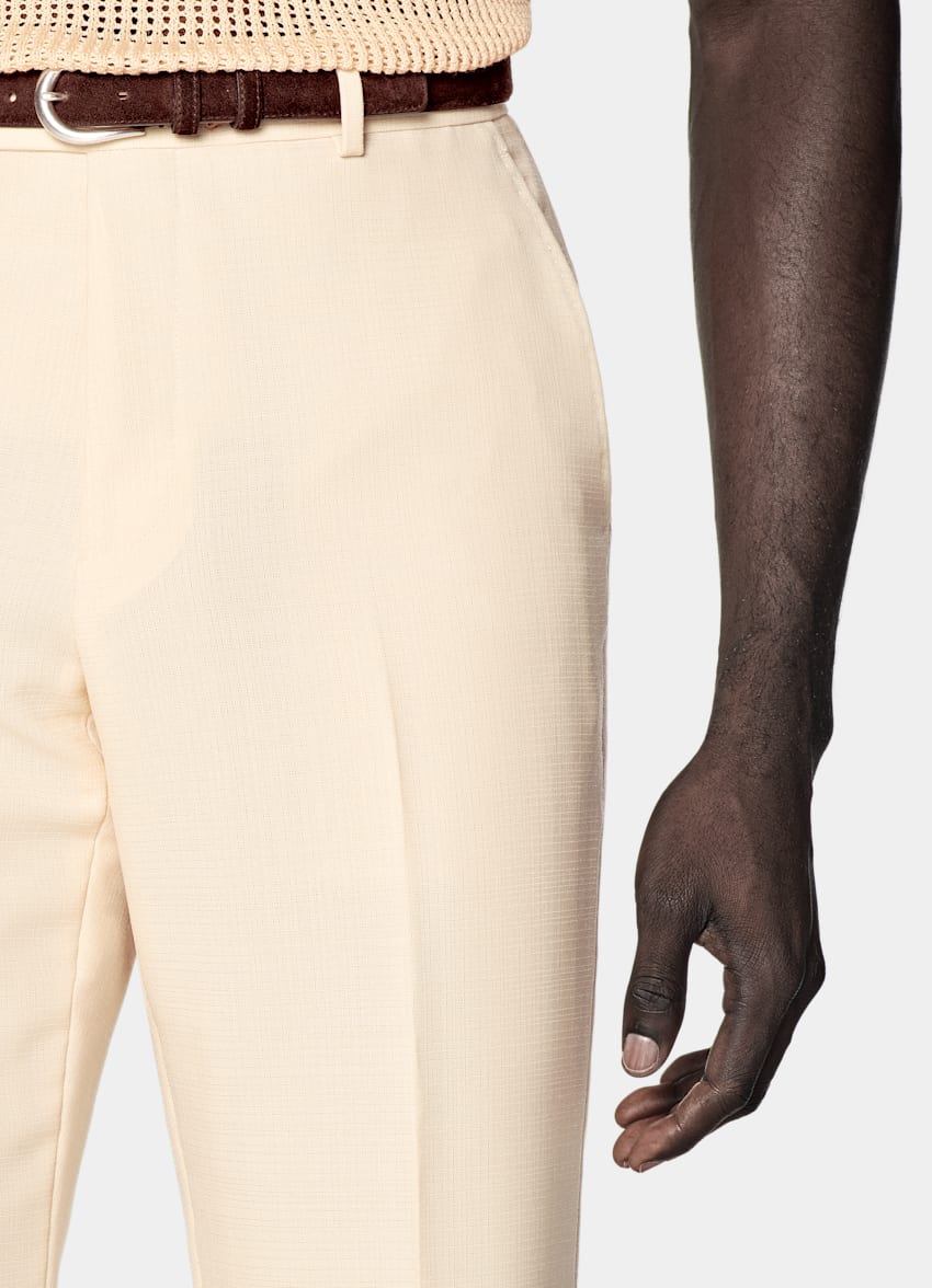 SUITSUPPLY All Season Wool Mohair by Vitale Barberis Canonico, Italy Light Yellow Tailored Fit Milano Suit