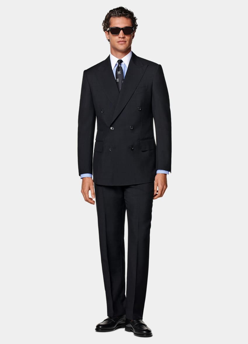 SUITSUPPLY All Season Wool Mohair by Vitale Barberis Canonico, Italy Navy Tailored Fit Milano Suit